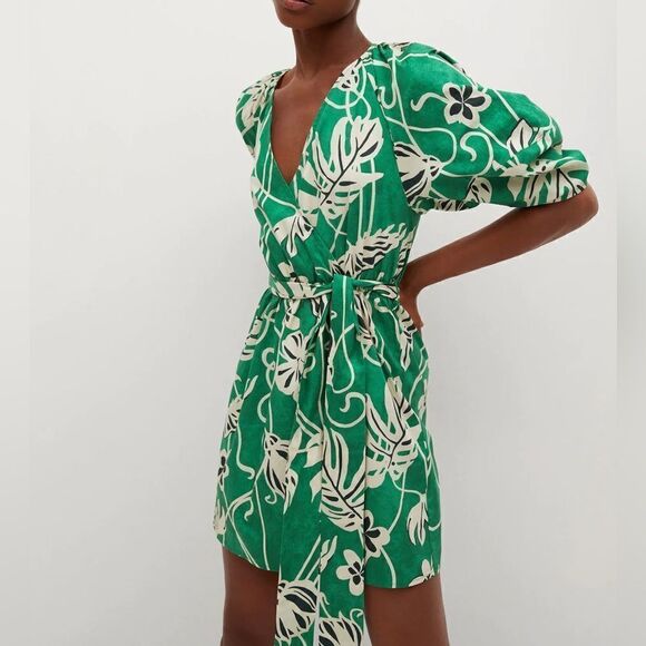 Mango Cotton Wrap Dress Floral New - Picture 2 of 9